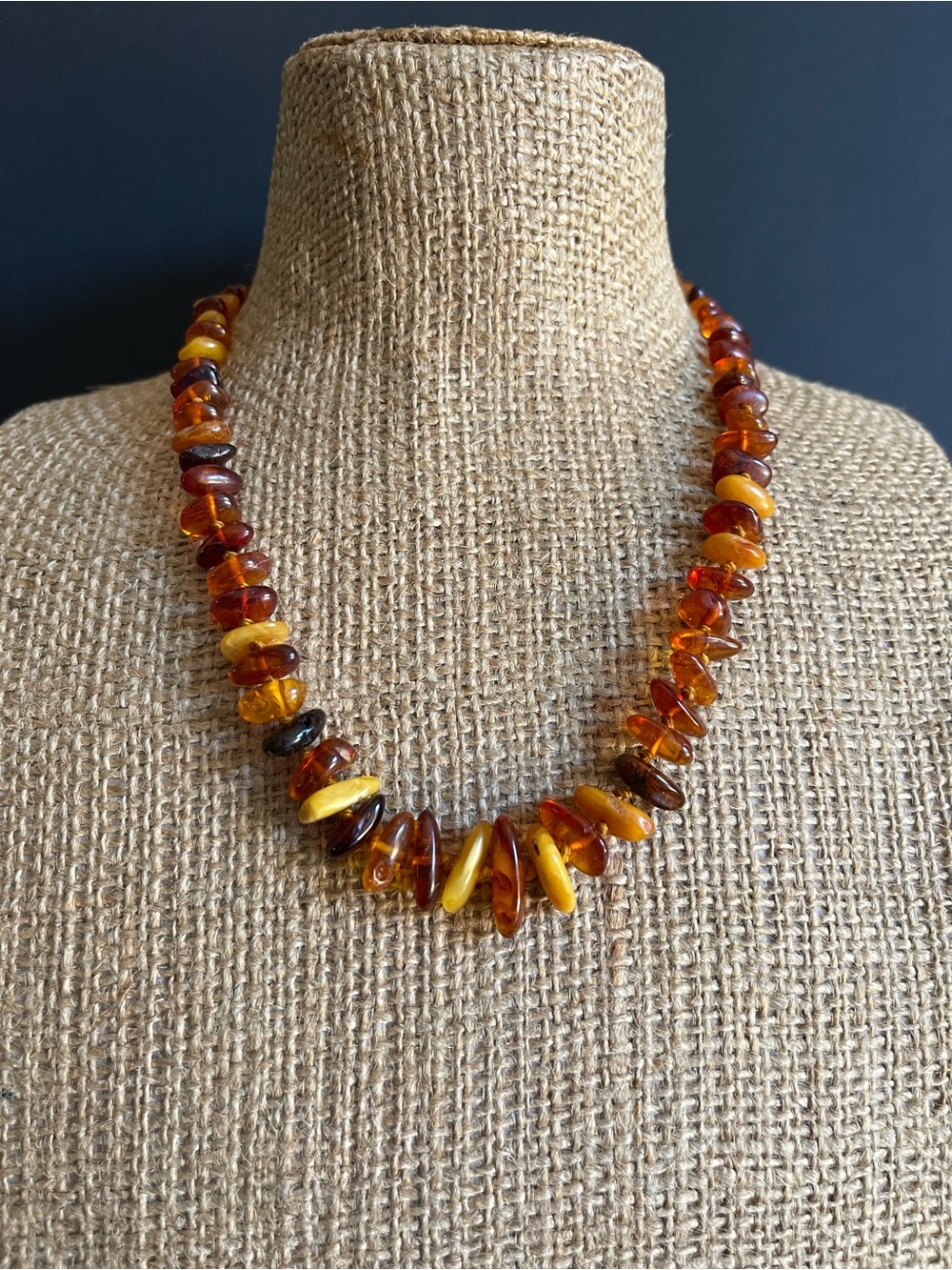 Vintage genuine Amber Bead Necklace - Multitone Honey & Cognac